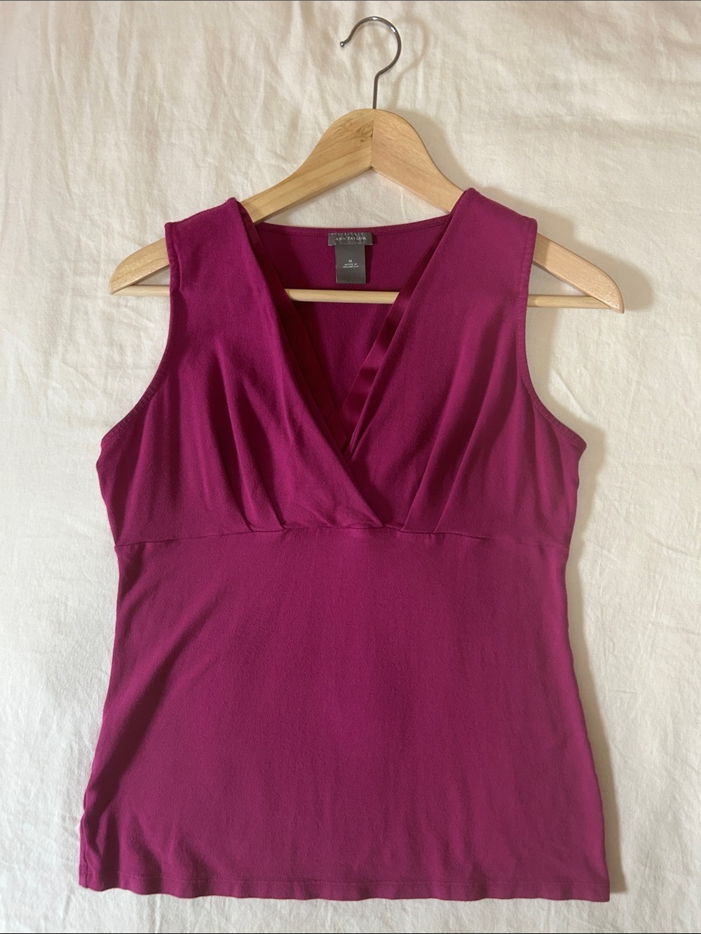 Ann Taylor Magenta Pink Satin Trim Faux Wrap Sleeveless Top M